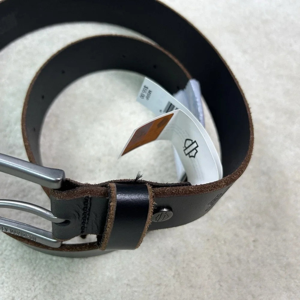 Harley Davidson Men's Small (30/32) Black Genuine Leather Belt Embossed Logo